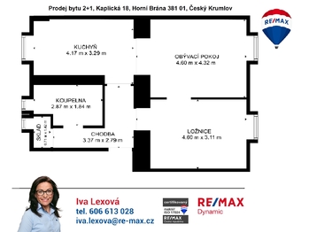 orientační půdorys - Prodej bytu 2+1 v osobním vlastnictví 68 m², Český Krumlov