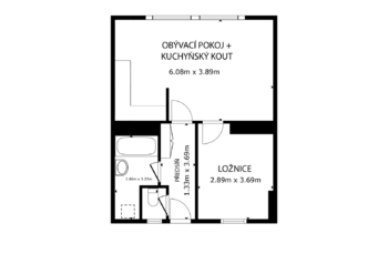 Půdorys bytu - Prodej bytu 1+1 v družstevním vlastnictví 48 m², Praha 4 - Krč