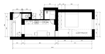 Byt kolísková - výkres dispozice - Pronájem bytu 1+1 v osobním vlastnictví 40 m², Brno