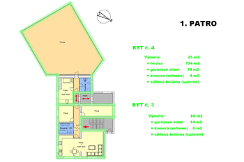 Půdorys I. patro - Pronájem bytu 3+kk v osobním vlastnictví 101 m², Lanškroun