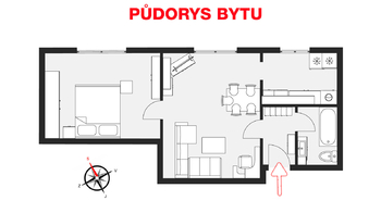 Půdorys bytu - Pronájem bytu 2+1 v osobním vlastnictví 56 m², Roudnice nad Labem