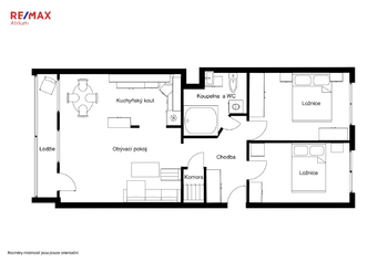 Plánek bytu - Prodej bytu 3+kk v osobním vlastnictví 75 m², Praha 4 - Chodov