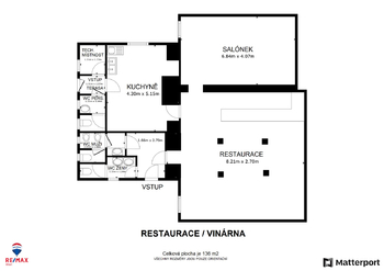 Půdorys restaurace s vinárnou - Prodej ubytovacího zařízení 510 m², Jindřichovice