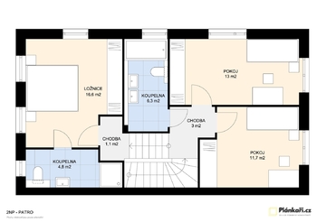 Půdorys klidové části domu - Pronájem domu 124 m², Nelahozeves