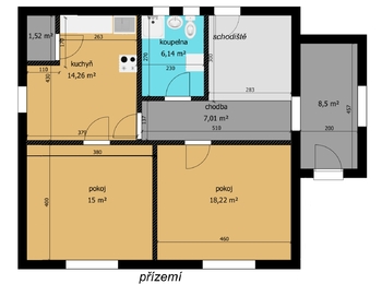 orientační půdorys přízemí - Prodej domu 87 m², Starý Kolín