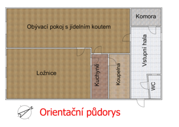 orientační půdorys - Pronájem bytu 2+1 v osobním vlastnictví 79 m², Prachatice