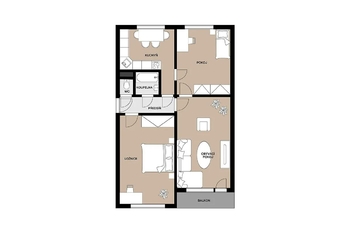 půdorys bytu - Pronájem bytu 3+1 v osobním vlastnictví 74 m², Praha 10 - Záběhlice
