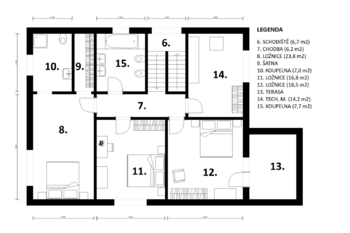 půdorys 2.NP - Prodej domu 220 m², Polerady