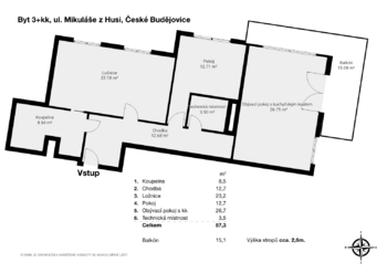 Prodej bytu 3+kk v osobním vlastnictví 107 m², České Budějovice