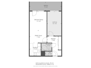 Půdorys - Prodej bytu 2+kk v osobním vlastnictví 4 m², Praha 4 - Chodov