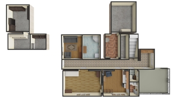 3a. 3D půdorys 1. NP domu - Prodej domu 294 m², Praha 5 - Radotín