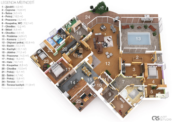 3 D půdorys - Prodej domu 290 m², Kostelec nad Labem
