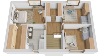 3D půdorys navrhovaného domu 2. NP - Prodej pozemku 234 m², Velké Bílovice