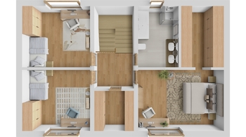 3D půdorys navrhovaného domu 2. NP - Prodej pozemku 234 m², Velké Bílovice