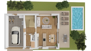 3D půdorys navrhovaného domu 1. NP - Prodej pozemku 234 m², Velké Bílovice