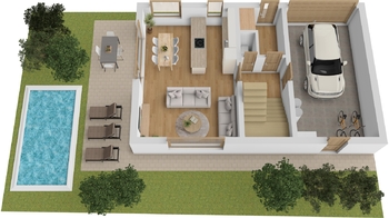 3D půdorys navrhovaného domu 1. NP - Prodej pozemku 234 m², Velké Bílovice