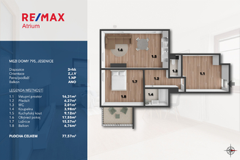 půdorys Jesenice - Prodej bytu 3+kk v osobním vlastnictví 91 m², Jesenice