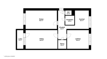 Půdorys - Prodej bytu 3+1 v osobním vlastnictví 76 m², Ostrava