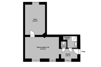 Orientační půdorys bytu - Pronájem bytu 2+kk v osobním vlastnictví 53 m², Kutná Hora