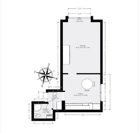 Půdorys - Pronájem bytu 2+kk v osobním vlastnictví 40 m², Praha 9 - Horní Počernice