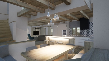 detail stropu jídelna - Prodej domu 223 m², Hraběšice