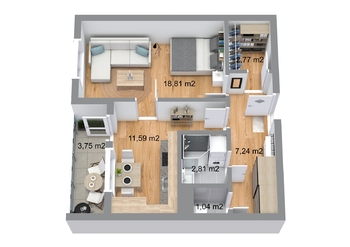 Byt 1+1, 47 m2 + lodžie, Horácké náměstí, Řečkovice, Brno - Prodej bytu 1+1 v osobním vlastnictví 47 m², Brno