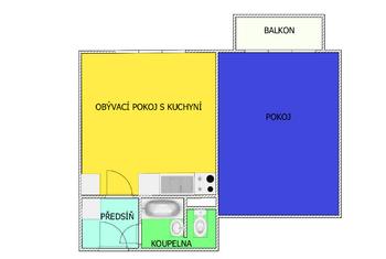 plánek - Pronájem bytu 2+kk v osobním vlastnictví 37 m², České Budějovice