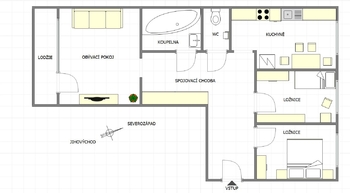 Půdorys bytu - Prodej bytu 3+1 v osobním vlastnictví 78 m², Praha 4 - Modřany