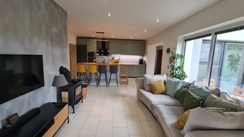 Obývací pokoj se sedačkou a krbovými kamny - Prodej domu 150 m², Sedlice