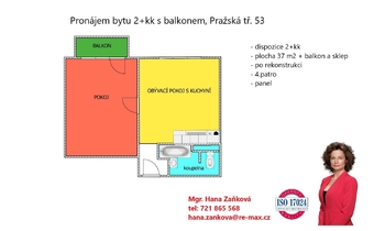 plánek - Pronájem bytu 2+kk v osobním vlastnictví 37 m², České Budějovice