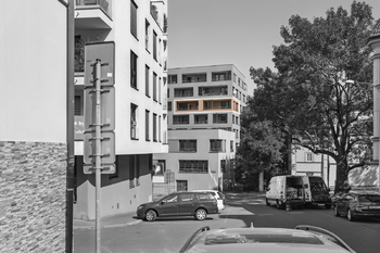pohled z ulice - vyznačení bytu - Pronájem bytu 2+kk v osobním vlastnictví 65 m², Praha 5 - Košíře