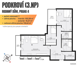 Půdorys: podkroví - Pronájem domu 249 m², Praha 4 - Libuš