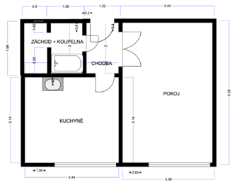 3. 2D půdorys bytu - Prodej bytu 1+1 v osobním vlastnictví 38 m², Frýdek-Místek