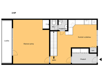 Plánek 2. NP - Prodej bytu 3+1 v osobním vlastnictví 101 m², Praha 5 - Smíchov