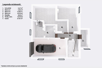 Půdorys (suterén). - Prodej domu 184 m², Jindřichův Hradec