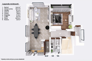 Půdorys (přízemí). - Prodej domu 184 m², Jindřichův Hradec