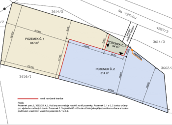 výkres rozdělení původního pozemku - Prodej pozemku 847 m², Kožlany