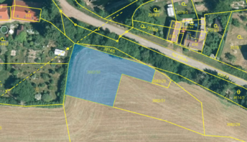 vyznačení vlastního pozemku 847 m2 - Prodej pozemku 847 m², Kožlany 
