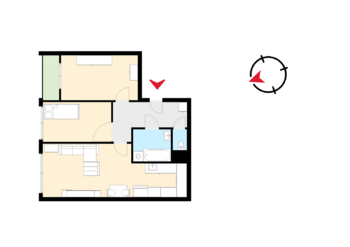 orientační půdorys bytu - Prodej bytu 3+kk v osobním vlastnictví 67 m², Praha 9 - Horní Počernice