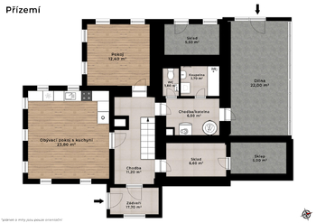 Půdorys přízemí - Prodej chaty / chalupy 192 m², Krompach
