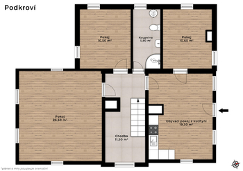 Půdorys patro - Prodej chaty / chalupy 192 m², Krompach