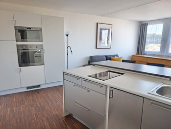 Obývací pokoj kuchyňským koutem a ložnicí. - Pronájem bytu 1+kk v osobním vlastnictví 35 m², Praha 8 - Karlín