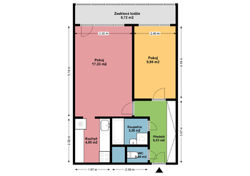 Plán bytu - Pronájem bytu 2+kk v osobním vlastnictví 48 m², Praha 8 - Libeň