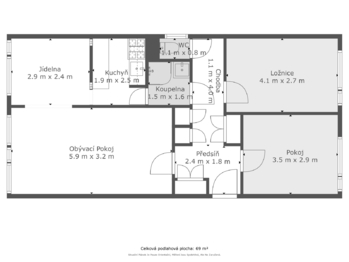 půdorys - Prodej bytu 3+1 v osobním vlastnictví 70 m², Praha 8 - Karlín