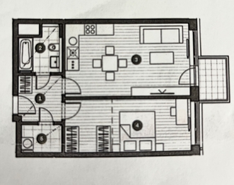 Půdorys/dispozice - Pronájem bytu 2+kk v osobním vlastnictví 57 m², Praha 9 - Vysočany