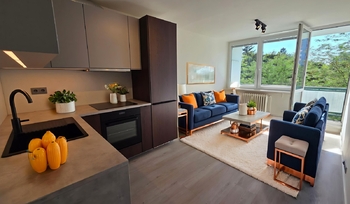 Obývací pokoj Vizualizace - Pronájem bytu 2+kk v osobním vlastnictví 40 m², Praha 8 - Karlín 