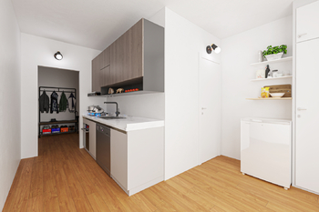Vizualizace kuchyně - Prodej bytu 2+1 v osobním vlastnictví 62 m², Plzeň