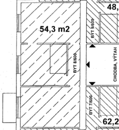 Půdorys BJ  - Prodej bytu 2+1 v osobním vlastnictví 56 m², Brno