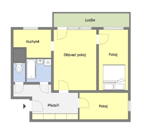 Orientační půdorys bytu - Prodej bytu 3+1 v osobním vlastnictví 67 m², Praha 10 - Záběhlice