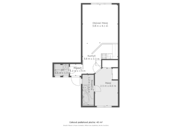 půdorys - Pronájem bytu 2+kk v osobním vlastnictví 44 m², Praha 3 - Žižkov